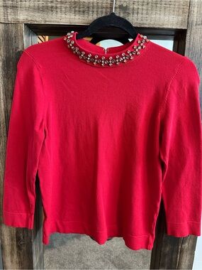 Ann Taylor Petite Embellished Mock Neck Sweater MP Holiday Fancy Old Money